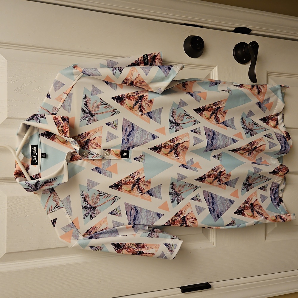 Bad Birdie Geometric Palm Trees Polo